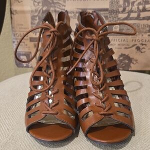Material Girl Brown Gladiator Wedge Sandals